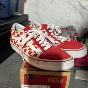 Vans Red and White Checkered Authentic Sneakers